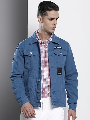 Image of The Indian Garage Co Men Slim Fit Badges Trucker Jacket