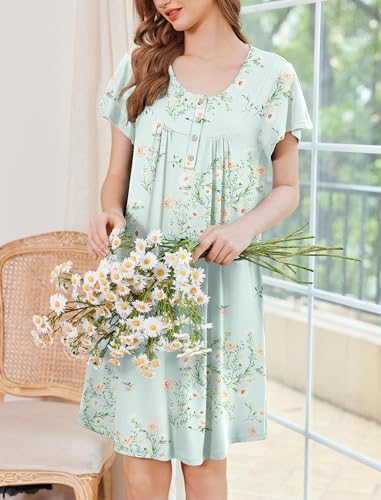 Image of Ekouaer House Dress for Women with Pockets Short Sleeve Moo Moos Plus Size Nightgowns Floral Print Mumu Dresses