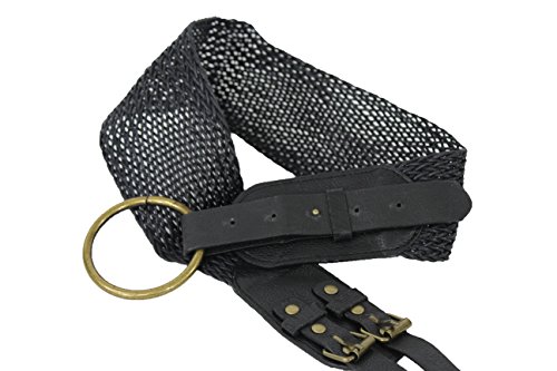 TFJ Women's Boho Fashion Belt Braided Faux Leather Big Gold Metal Hoop Buckle Medium2