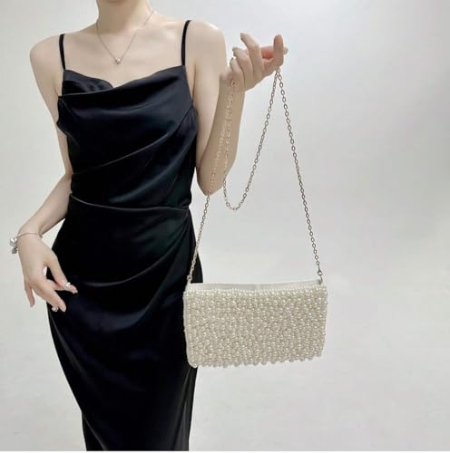 Image of Geiomoo Pearl Purses with Chain, Luxury Glitter Crossbody Beaded Evening Shoulder Bag Sparkly Handbags for Women
