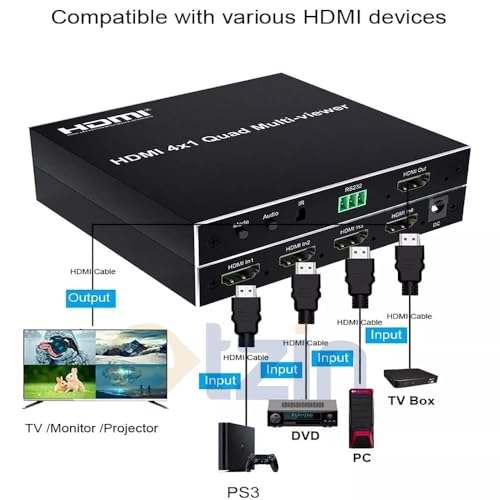 Image of HDMi 4x 1 Multii-viewerr 1080P 4 Channel Input HDMIi Multti-viewver 4 x1 Quad Screen Splitter 4 in 1 Out Converter with Seamless Switch (HDMI 4x1 Multi-viewer 1080P)