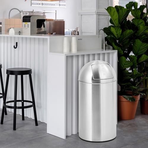 Image of 18.5 Gallon /70 L Tall Trash Can, Heavy Duty Stainless Steel Garbage Can with Push Lid, Outdoor Fingerprint-Proof Trash Bin with Removable Inner Metal Bucket for Commercial Use