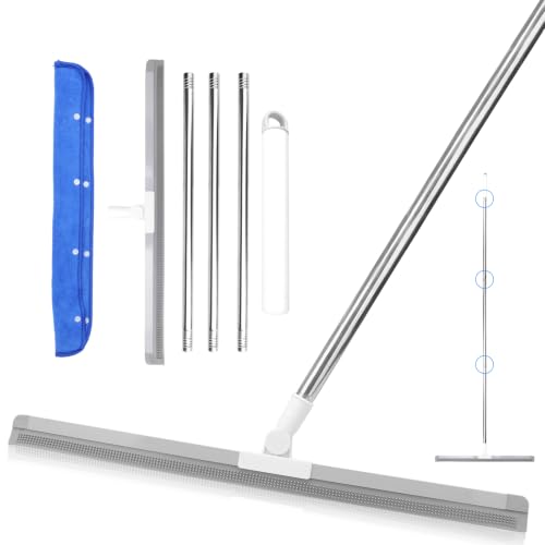 2 in 1 Rubber Floor Squeegee Broom, 20", Long Splice Handle