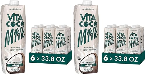 Vita Coco Original Organic Coconut Milk,Plant Based,Dairy Free Milk Alternative-Gluten Free,Soy-Free,and Unsweetened,No Added Sugar-Perfect Add to Cereal,Smoothies,Desserts-33.8 Ounce,(Pack of 12)