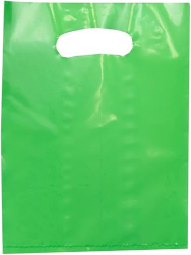 ysmile Bolsa de plástico verde para pequeñas empresas Bolsa de compras de plástico con asa Goodie Retail 5.9"x7.8" 100 ct