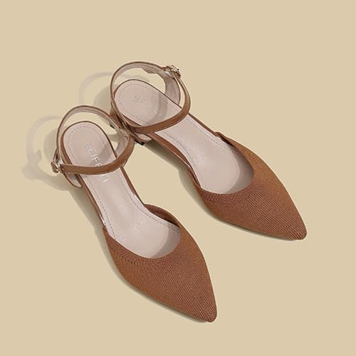 Women's Knit Closed Toe Slingback Chunky Heel Dress Pumps with Wave Ankle Strap Fashion Pointed Toe Buckle Block Heeled Sandals Summer Casual Work Office Wedding High Heels4