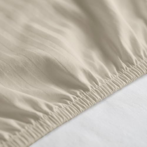 Image of Blue Dahlia 100% Cotton, King Size /Double, Elastic Fitted Bedsheet (72 inchx78 inch) + 2 Pillow Covers, Silky Smooth Feel, 12 inch Deep Mattress Pocket, 300TC Self Striped Premium Bedsheet, Colour: Beige