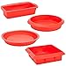 4 Piece Red Silicone Bakeware Set with Square Brownie Pan, Bread Loaf, Round Cake and Pie Pans (Nonstick)