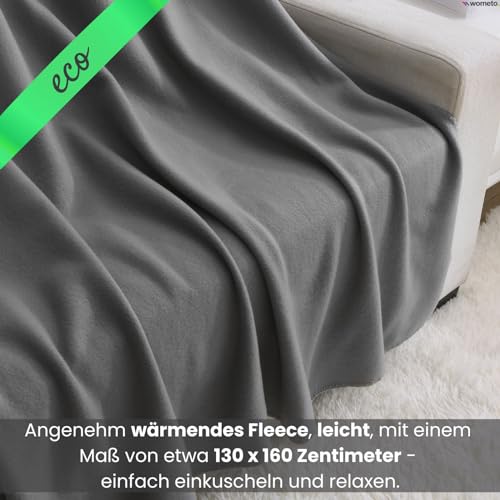 wometo Eco Fleecedecke 130x160 – 100% recyceltes Polyester, ca. 400 g, Anti-Pilling, Kettelrand, Oeko-TEX – grau