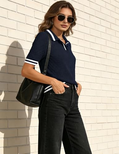 Image of Rapbin Womens Short Sleeve Knit Polo Shirts Summer Spring Sweater Tops