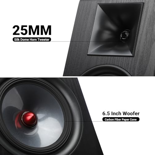AIYIMA P600 6.5" Bookshelf Speakers for Desktop, 6° Tilted Design & Carbon Fiber Woofer & Horn Silk Tweeter, 30Hz-20kHz 2-Way Passive Speaker for Home Audio Stereo Amplifier by AIYIMA - Image 2