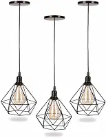 Kit 3 Lustres Pendentes Modelo Diamante-Preto Brasil Decor
