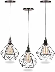 Kit 3 Lustres Pendentes Modelo Diamante-Preto Brasil Decor