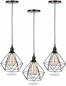 Kit 3 Lustres Pendentes Modelo Diamante-Preto Brasil Decor