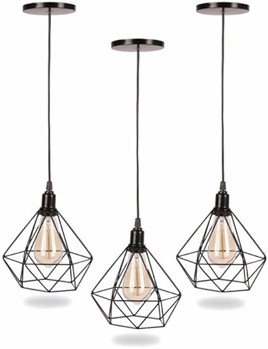 Kit 3 Lustres Pendentes Modelo Diamante-Preto Brasil Decor