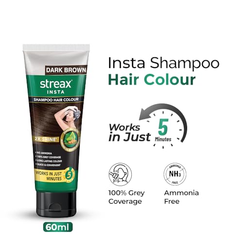 Image of Streax Shampoo Hair Colour, 60 ml - Dark Brown, Easy DIY- Squeeze Pack