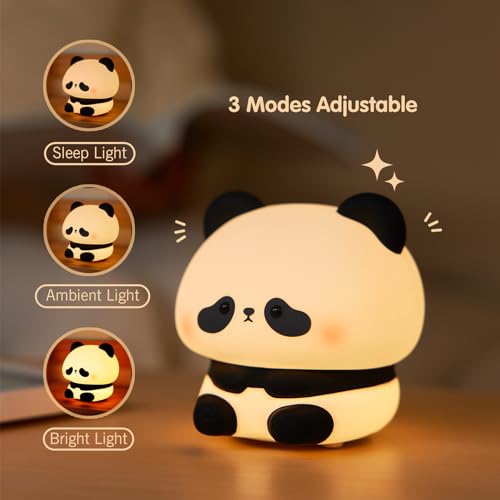 Image of VTIGER Panda Night Light, LED Squishy Cute Lamp, Night Light for Kids, Silicone Panda Light, Dimmable Girls Baby Bedroom Nightlight, Rechargeable Touch Lamp for Breastfeeding Nursery Decor (TT)