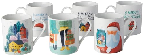 Home Xmas Village - Juego de 6 tazas de porcelana, cc340, decoración navideña