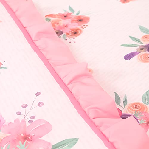 La Premura Baby Girl Crib Bedding Set For Baby Girls, 3-Piece Nursery Crib Set Including Crib Sheet, Blanket And Crib Skirt, Watercolor Boho Feather Floral, Pastel Pink & Lilac #TOP6