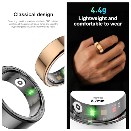 Smart Rings for Men, Fitness Trackers for Women - Sleep Tracking Wearable - Heart Rate - Blood Oxygen - IP68 Waterproof, Compatible with Android & iOS(Black) - Image 3