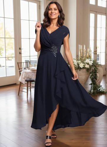 Lace Applique Mother of The Bride Dresses Tea Length 2025 Cap Sleeves V Neck Pleated Wedding Guest Gowns3