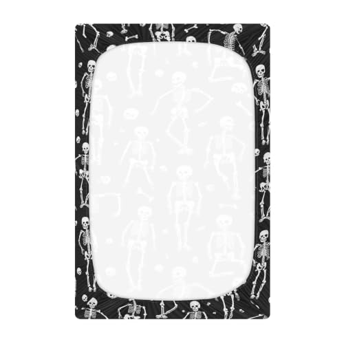 Image of Halloween Dancing Skeleton Crib Sheets | Soft Breathable Fitted Baby Crib Sheets Mattress Cover for Girls Boys 52 inch x 28 inch x 9 inch