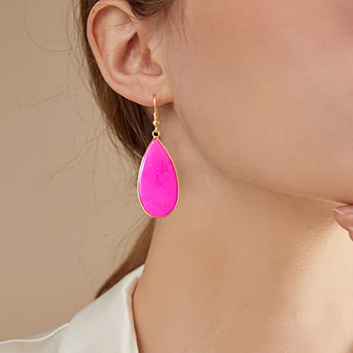 Baublestar Natural Crystal Healing Birth Stone Statement Drop Earrings Hot Pink Teardrop Quartz Dangle Gold Fashion Jewelry For Women Girls #TOP1