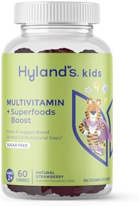 Hyland’s Kids Multivitamin + Superfoods Boost, Sugar Free Natural Strawberry Flavored Gummies with Fruits & Veggies Blend, 60ct Bottle