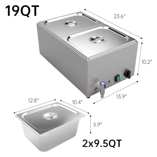 Valgus Edelstahl Bain Marie Speisewärmer 2 Sektionen 18L Buffet Professionell Edelstahl Dampftisch mit Deckel und Hahn für Zuhause und Restaurants – Bild 4