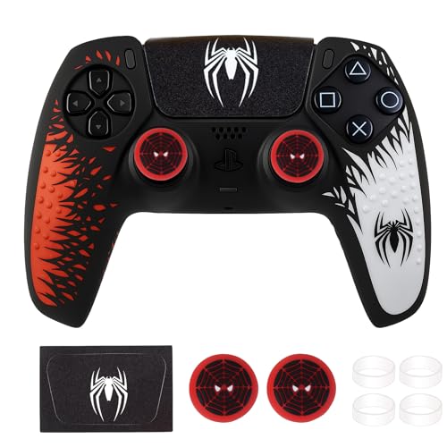 Image of DEADSKULL - Spidy Edition Protective Cover Case Compatible with PlayStation DualSense Anti-Slip PS5 Remote Skin, PS 5 Controller Accessories,Silicone Sleeves Set (Red & White)