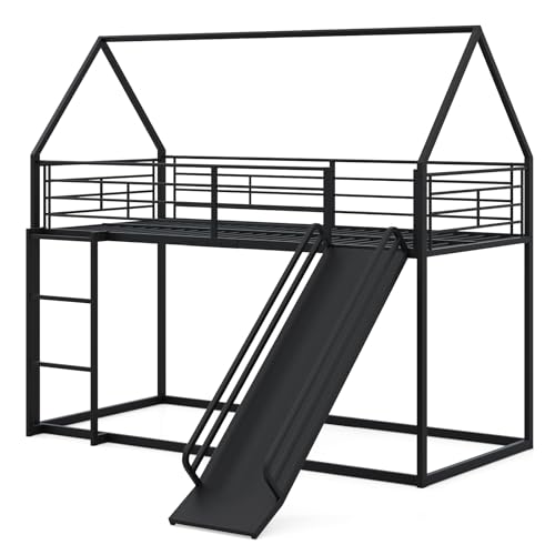 COSTWAY Hochbett mit Rutsche & Leiter, Kinderbett 90 x 200 cm Stockbett,...