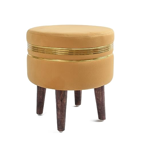Image of NACIA Wooden Ottoman Stool for Living Room, Ottoman pouffes for Sitting, Puffy Chair Bench for Home Decor, Ottoman & Stools, Footrest Pouf Foot Stool for Office Room Decor, (16 inchx16 inchx17 inch, Beige)