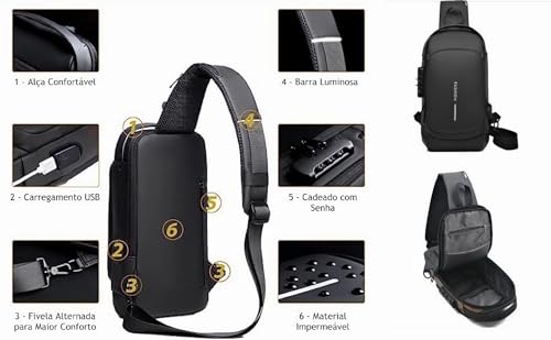 Pochete transversal masculina esportes viagens,bolsa de peito à prova d'água,shoulder bag masculina