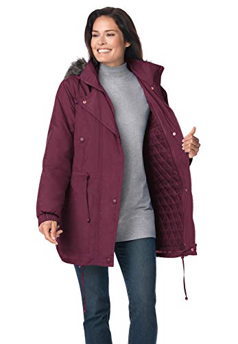 Woman Within Women's Plus Size Quilt-Lined Taslon Anorak Jacket - 2X, Black #TOP3