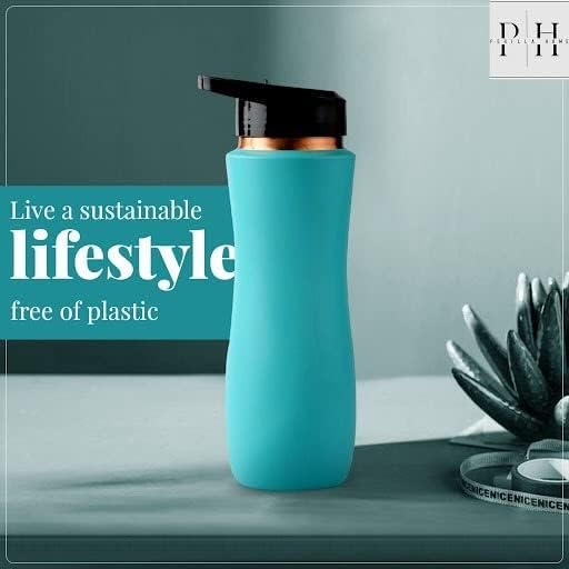 Miniatura 3 de Perilla Home Botella de cobre 100% puro con sorbo y tapa, botella de agua ayurvédica de 25.37 onzas, botella multiusos para gimnasio, viajes,