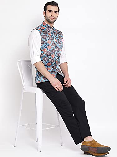 Image of VASTRAMAY Mens Silk Blend Nehru Jacket - Timeless Style & Versatility | Digital Floral Printed Ethnic Sleeveless Coat for Formal & Casual Wear