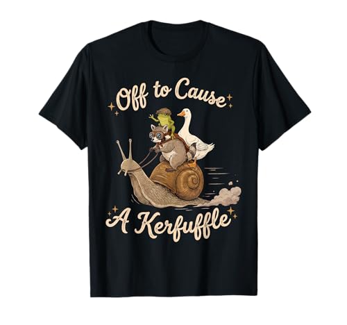 Off to Cause A Kerfuffle Funny Snail Frog Goose Raccoon Meme T-Shirt