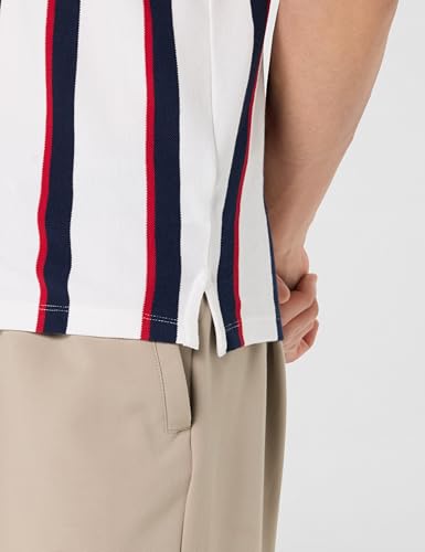 Image of Peter England Men's 100% Cotton Vertical Striped Polo T-Shirt - Casual Wear | Sleek & Comfortable