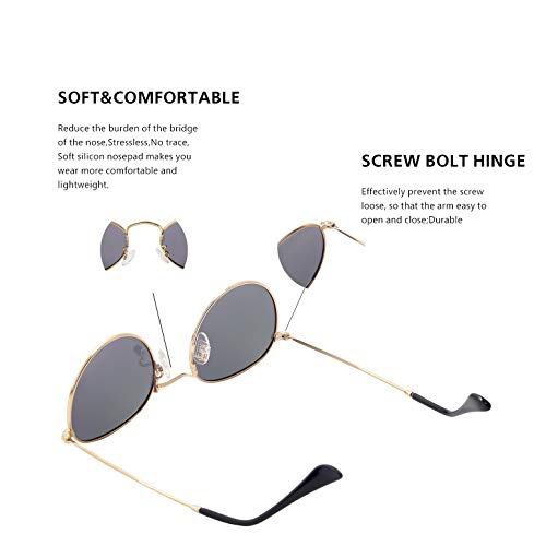 Image of Small Round Polarized Sunglasses Retro Men Women Mirrored Lens Metal Frame Circle Sun Glasses Shades