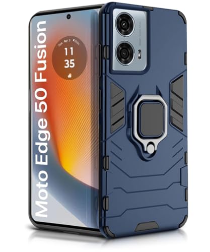 Image of WOW IMAGINE Shock Proof Back Case Mobile Cover for Motorola Moto Edge 50 Fusion 5G | Moto Edge G96 Fusion 5G Back Cover Case (Tough Armor | Hybrid PC + TPU | Ring Holder & in-Built Kickstand | Blue)