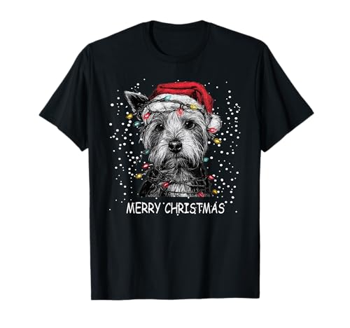 Yorkshire dog christmas lights pijama navidad amante de las mascotas camiseta