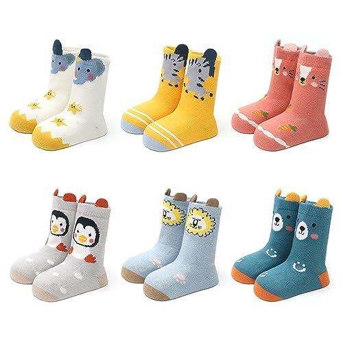 Calcetines Antideslizantes Bebé Invierno Otoño, Algodón con Agarre, Unisex Recién Nacido Animales Deportivos, 6 Pares 1-3 Años Normal H