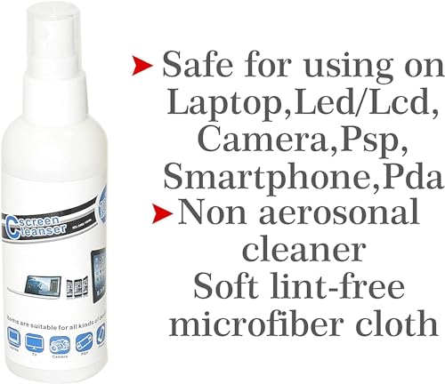 تايمي مجموعة تنظيف الشاشة - منظف شاشة LCD وLED مع محلول رذاذ، قطعة قماش من المايكروفايبر وفرشاة للابتوب والتلفزيون والهاتف الذكي والتابلت والكاميرا والشاشة