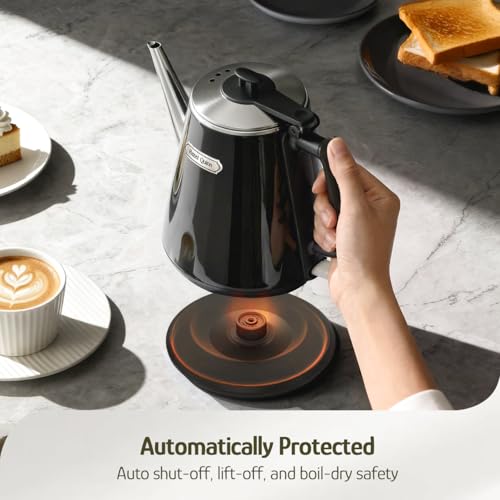 Image of Hazel Quinn Electric Kettle - 1L /34oz Small Tea Kettle, 800W Fast Boil, All 304 Stainless Steel Interior, Double Wall for Cool Touch and Thermal, Auto Shut-Off, BPA-Free, Cordless - Jet Black