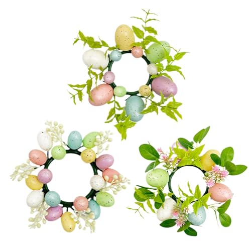 3 Piezas Anillos de Velas, Coronas de Velas de Huevo de Pascua Artificial para Pilares, Pequeña Corona de Velas