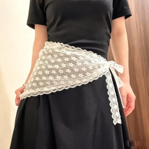 Weißes Blumen Spitzen Haar Bandana Kopftuch Haartuch Damen Zum Binden Seidentuch Elegantes Haare Bandanas Süße Dreieckstuch Mädchen Kopfbedeckung Damen Blumenkopf Kopftücher Haartücher Haaraccessoires