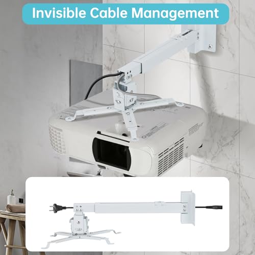 Runhike Projector Mounts Compatible with Epson Projector for Wall and Celling Mount,Ceiling Mount Compatible with Epson with Adjustable Height and Extendable Arms,White