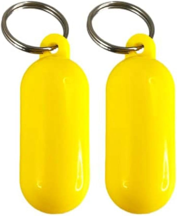 2 Pcs Yellow Boat Floating Keychains, 2.56x0.98in Buoy Float Key Pendant, Oval Shape Plastic Floating Key Ring, Water Sport Accessory for Boating Surfing Rowing Fishing Outdoor Sports,Kayak Hardware