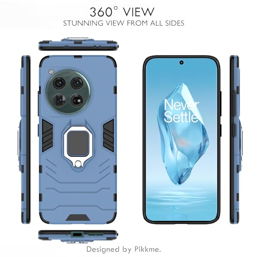 Image of Pikkme OnePlus 12 5G Back Cover | D5 Tough Armor Bumper | 360 Protection Case | Ring Holder Stand Case for OnePlus 12 5G (Blue)