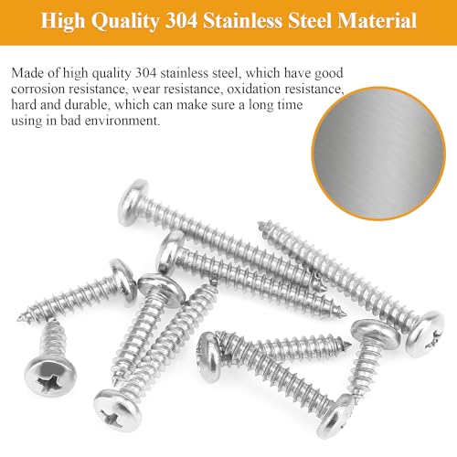 105 piezas #10 x 1/2" tornillos para madera con cabeza pan Phillips autorroscantes, acero inoxidable 304 miniatura 2